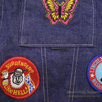 1970's DELUXE SPORTSWEAR VAD DYED DENIM JACKET / LOTS OF PATCHES ... M