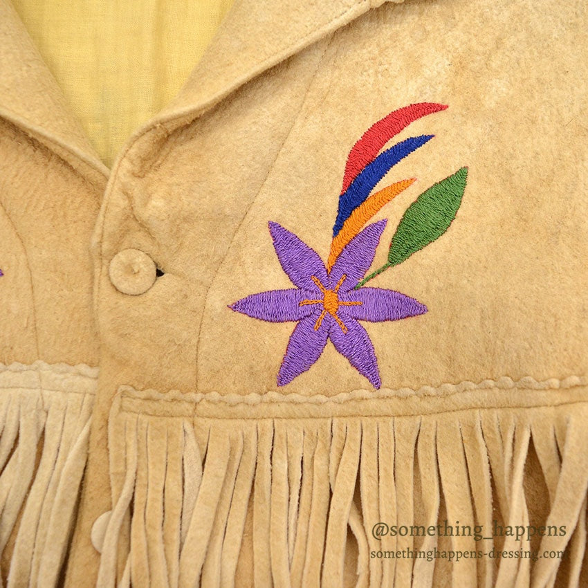 1920's~ NATIVE AMERICAN EMBROIDERY FRINGE ELK LEATHER JACKET / Extremely Rare...