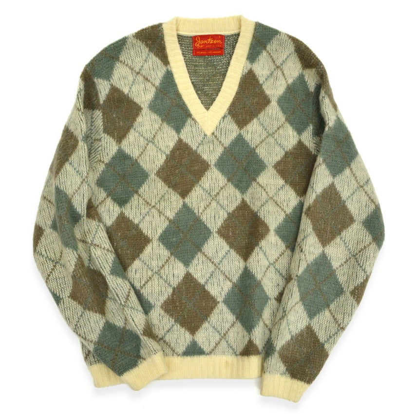 60's Jantzen Mohair Argyle V-Neck... L
