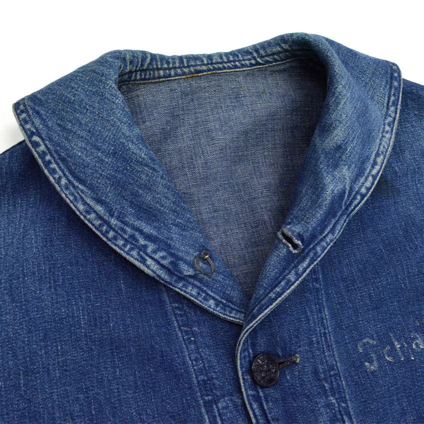 1940s US Navy Shawl Collar Denim Jacket with Stencil...