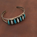 OLD ZUNI Needle Point Turquoise & shell Silver Bangle ...