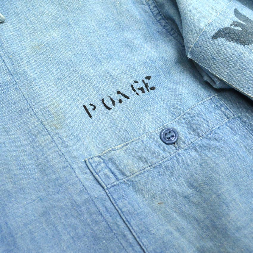 50's US Navy Stencil Box Chambray Shirt...