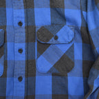 70's FIVE BROTHER Block Check Blue x Black Flannel Shirt ... M