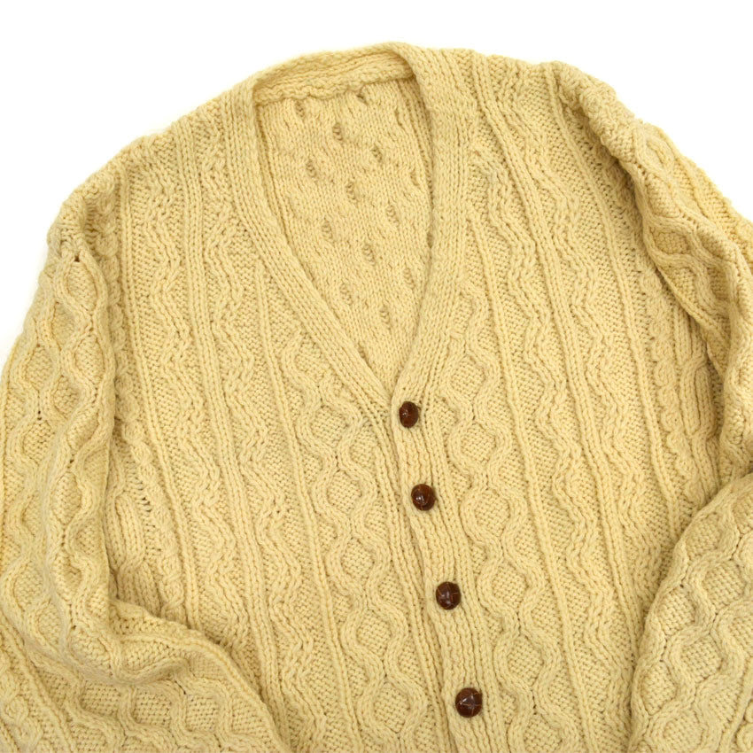 70s- Aran knit fisherman cardigan...