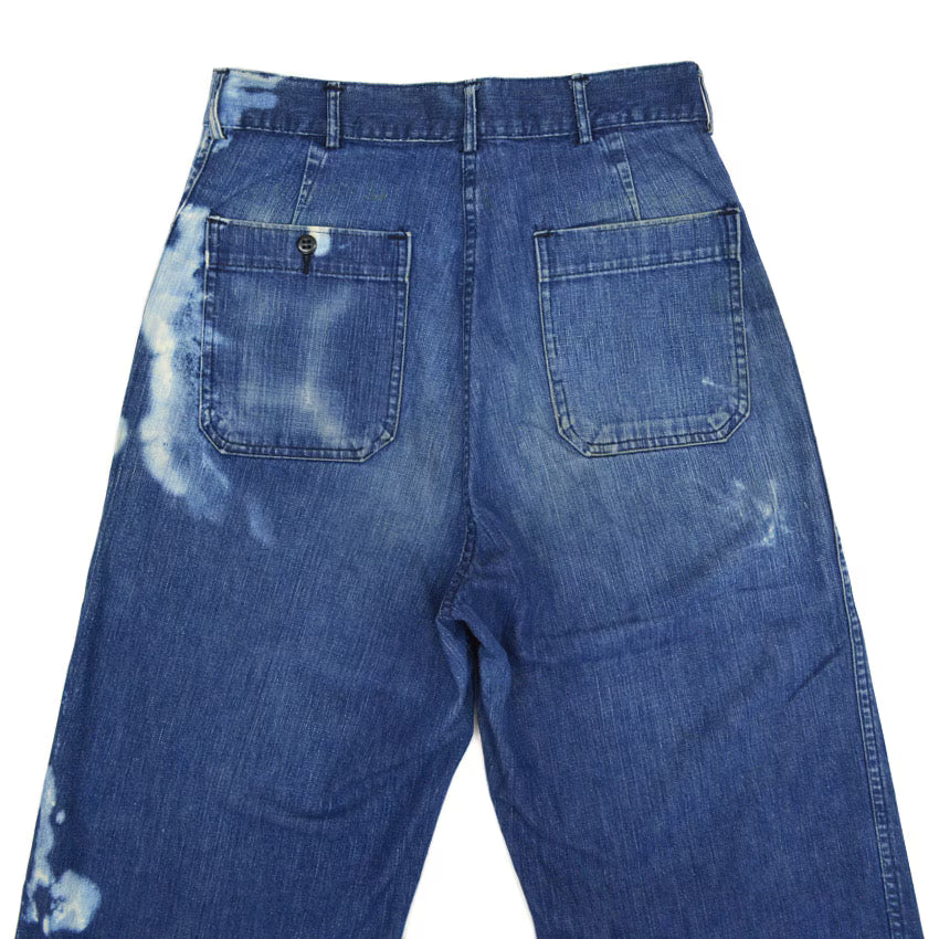 ~60's USNAVY DUNGAREES BLEACHED INDIGO DENIM TROUSERS...