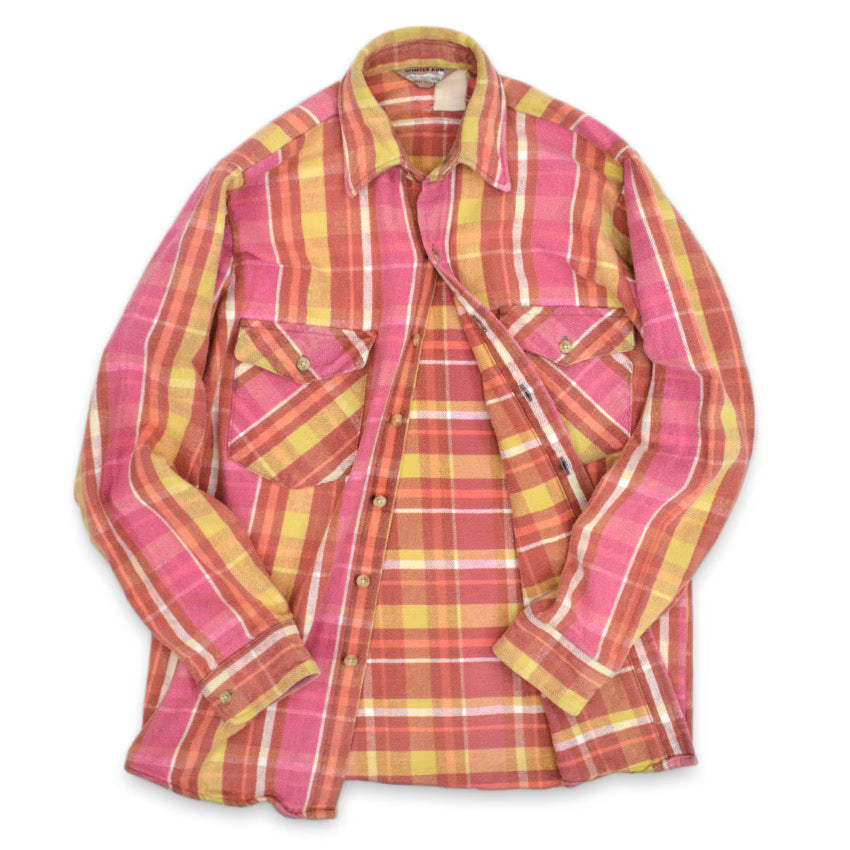 ~80's WINTER RUN PINK PLAID HEAVY FLANNEL SHIRT...