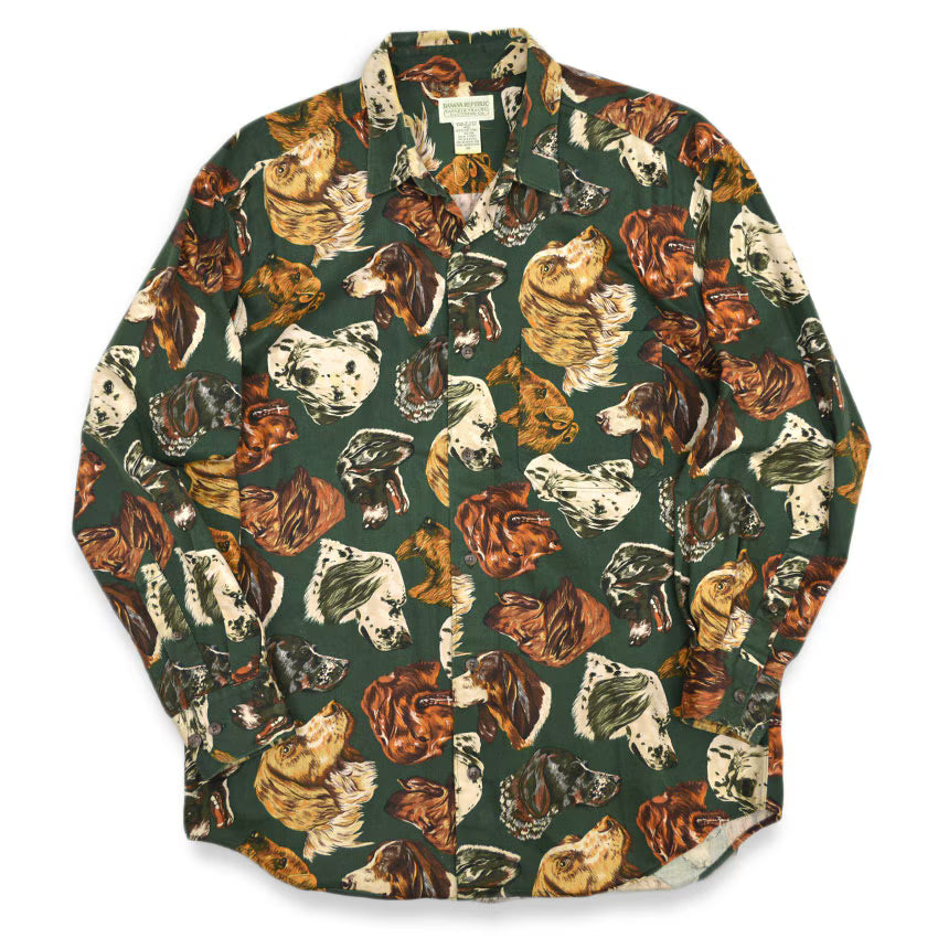 1980's BANANA REPUBLIC SAFARI & TRAVEL DOG PRINT SHIRT ... M