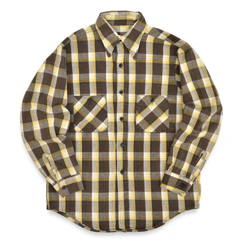 1970's~ YELLOW PLAID FLANNEL SHIRT... Fits like S