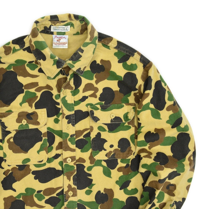 ~1990's PRENTISS DUCK HUNTER CAMO CHAMOIS CLOTH SHIRT... L