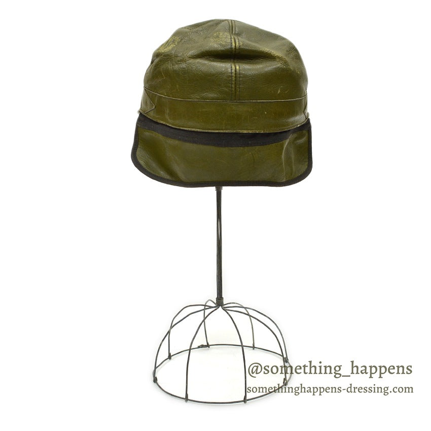 ~1940's LLBEAN HUNTING LEATHER CAP OLIVE...