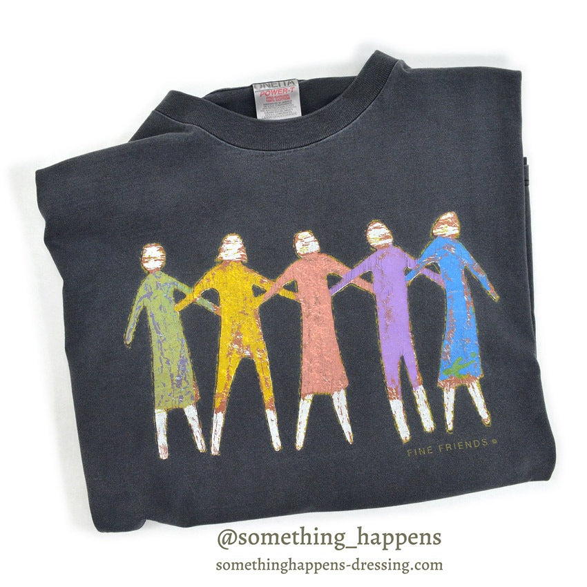 1990's ONEITA FINE FRIENDS ART T-SHIRT FADED BLACK ... L