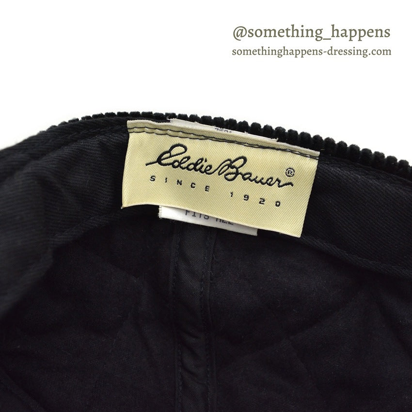1990's EDDIE BAUER QUILTED CORDUROY & SUEDE JET BLACK CAP...