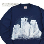 1990's ONEITA POLAR BEAR PRINT L/S T-SHIRT NAVY ... LARGE