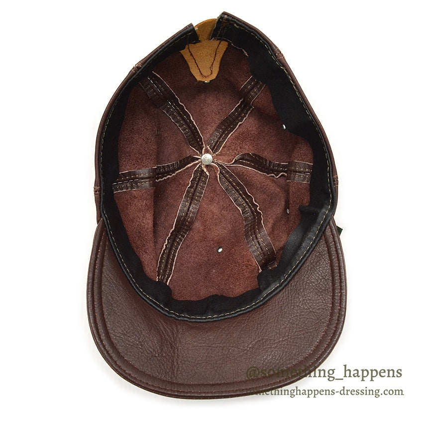 1980's~ BICK DARK BROWN LEATHER CAP SHORT BRIM...