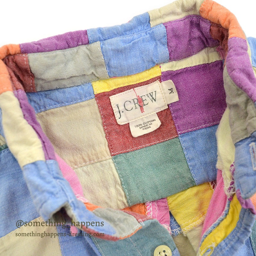 1990's J.CREW CRAZY COLOR PATCHWORK BD L/S SHIRT ... M