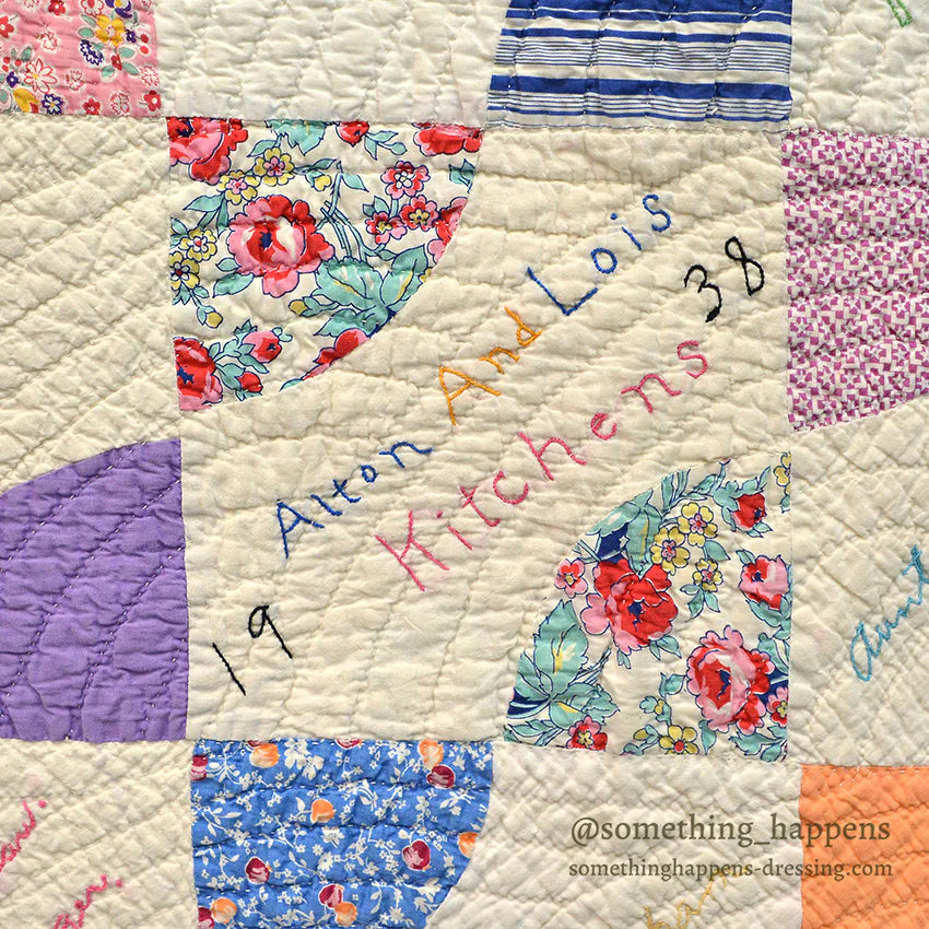 1936 to '1938 SIGNATURES EMBROIDERY FRIENDSHIP PATCHWORK QUILT... 181cm/163cm