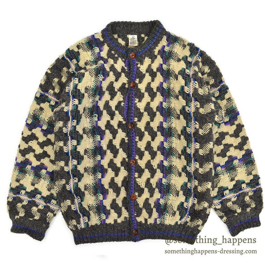 OLD ECUADOR HAND MADE WOOL KNIT CARDIGAN...