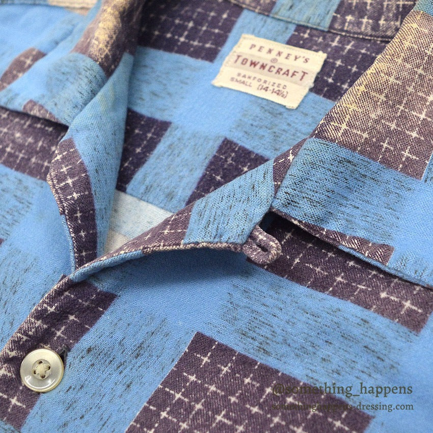 1950's PENNEY'S TOWNCRAFT PRINT FLANNEL SHIRT FADED...S
