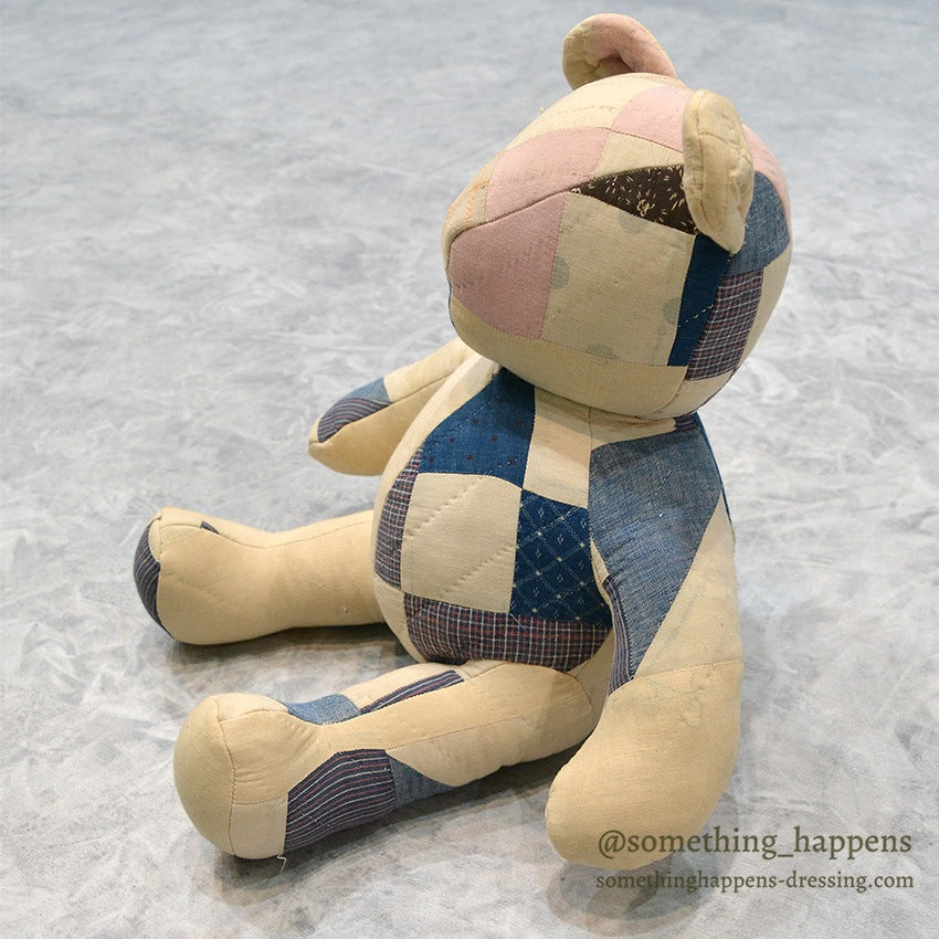ANTIQUE CALICO PATCHWORK QUILTED TEDDY BEAR...