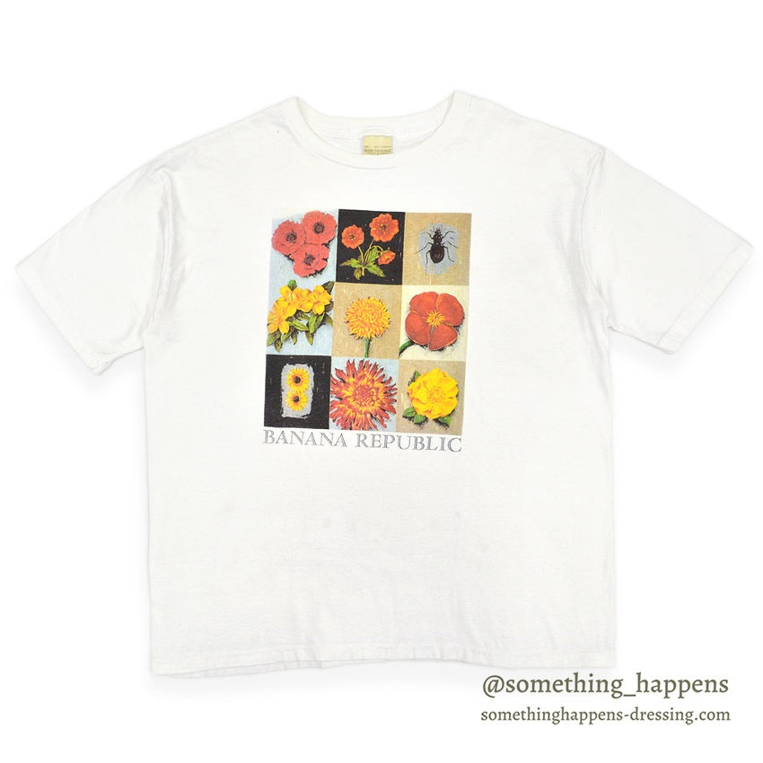 1980's~ BANANA REPUBLIC SAFARI & TRAVEL FLOWER ART T-SHIRT ... L