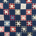 c.1900's ANTIQUE INDIGO CALICO SIGNATURES ALBUM QUILT TOP ... 210cm/168cm