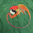 1950's~ YIN YANG EMBROIDERY SOUVENIR GREEN SATIN SHIRT ... Fits like S