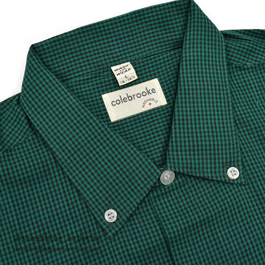 1950's~ DEADSTOCK COLEBROOKE GREEN/BLACK PIN CHECK L/S SHIRT... L