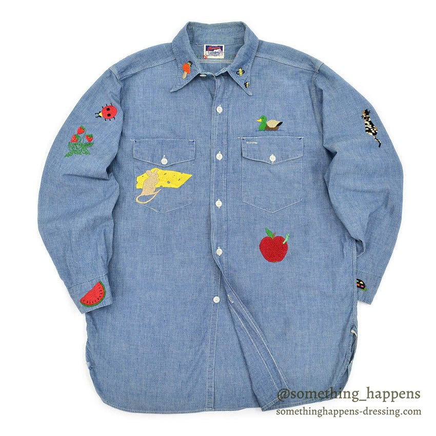 1950's SUPER PIONEER EMBROIDERY ALL COTTON CHAMBRAY SHIRT ... 16