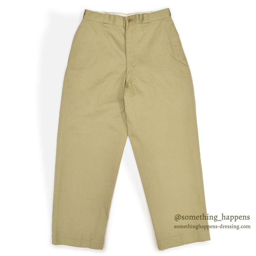 1960's DEADSTOCK USARMY TROUSERS, MEN'S, COTTON KAHKI SHADE-1 ... W33/L29