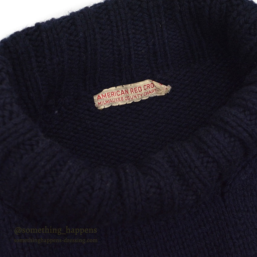1940's AMERICAN RED CROSS WW2 TURTLE NECK WOOL SWEATER NAVY...