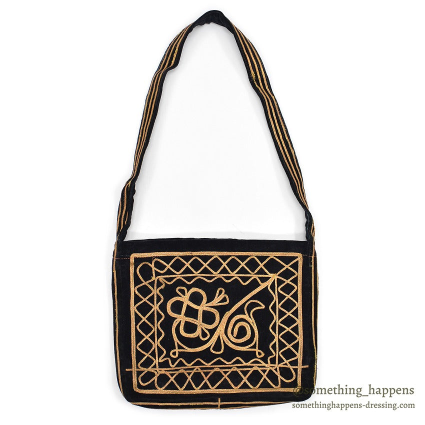 1960's~ HAND MADE EMBROIDERED BLACK VELVET SHOULDER BAG...