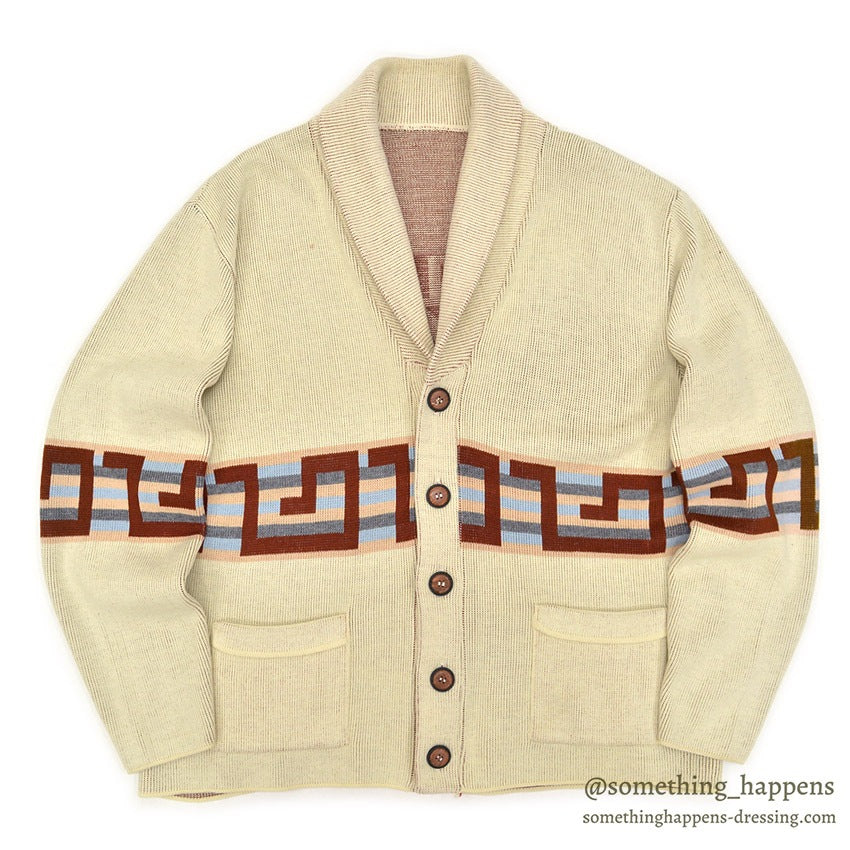 1970's~ NATIVE PATTERN JACQUARD SHAWL COLLAR CARDIGAN...