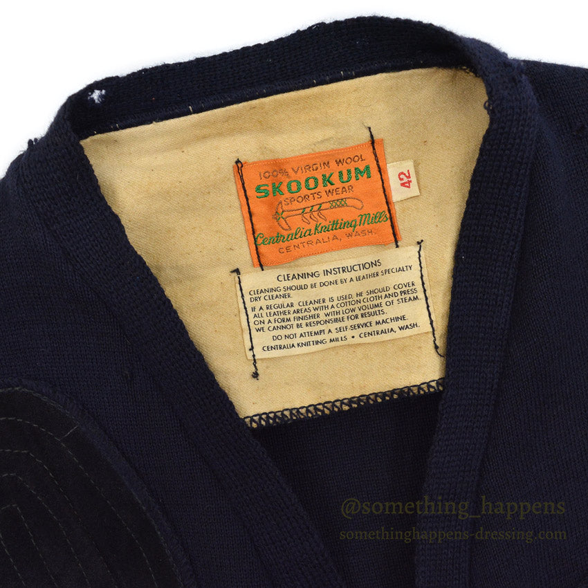 1960's SKOOKUM SHOOTING ZIP UP WOOL CARDIGAN DARK NAVY... 42
