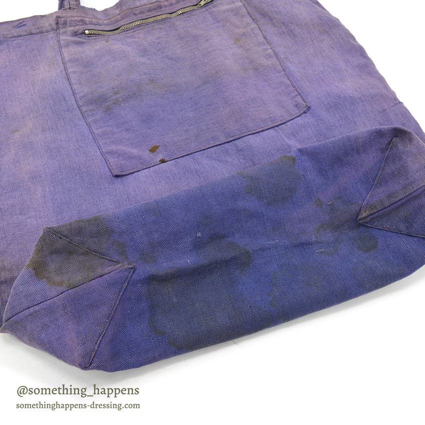 ~1950's HOME MADE FADED BLUE CANVAS TOTE BAG...