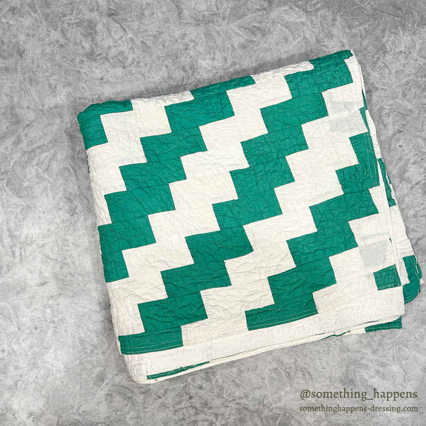 NATIVE PATTERN PATCHWORK QUILT TURQUOISE GREEN/WHITE ... 210cm/190cm