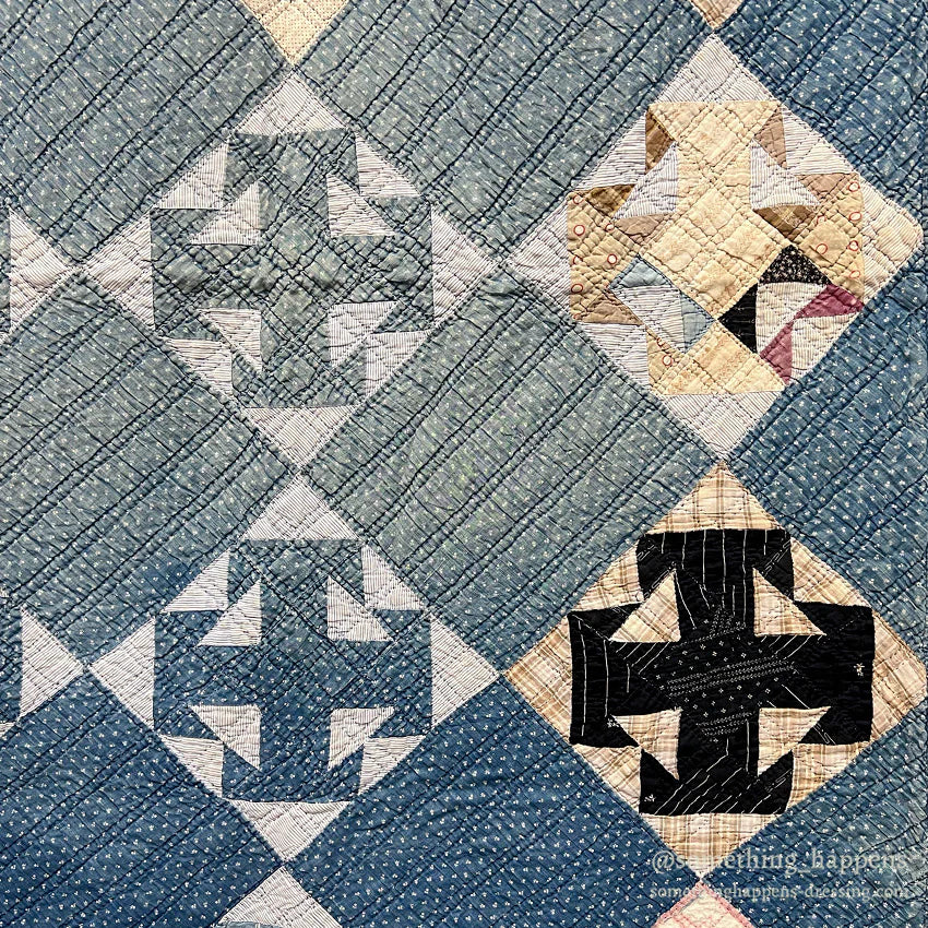 ANTIQUE INDIGO CALICO PATCHWORK QUILT BEAUTIFUL FADED... 196cm/164cm
