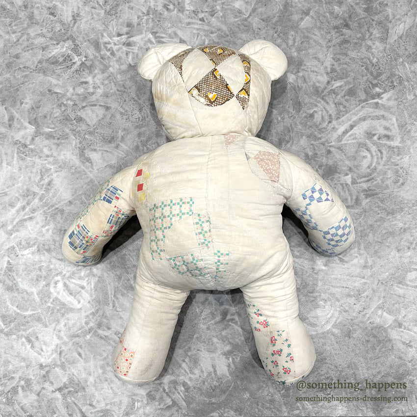 ANTIQUE CALICO PATCHWORK QUILTED TEDDY BEAR BIG...