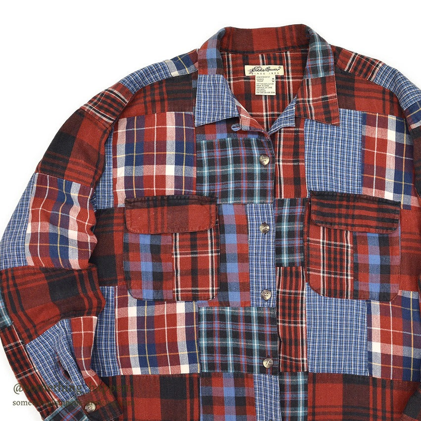 EDDIE BAUER PATCHWORK PLAID FLANNEL SHIRT ... M