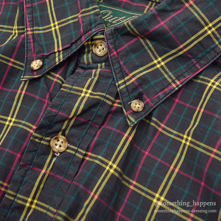 1980's OUTFITTERS IMPORTED FABLIC PLAID B/D SHIRT ... M