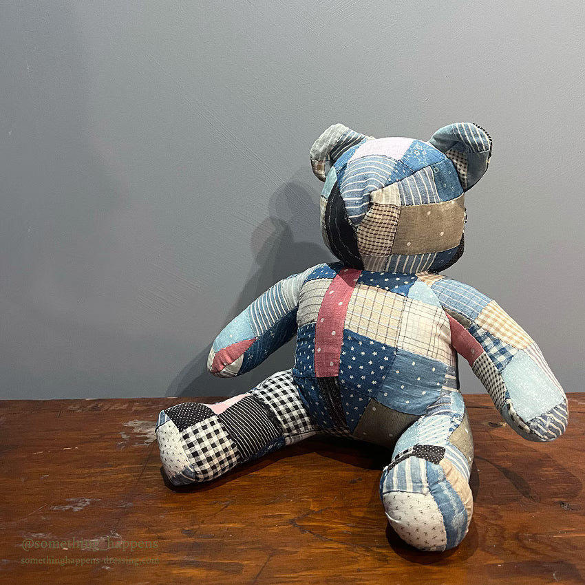 ANTIQUE CALICO PATCHWORK QUILTED TEDDY BEAR SMALL...