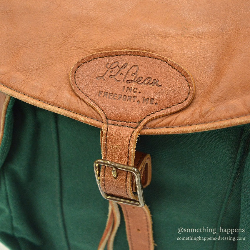 ~1980's LLBEAN GREEN CANVAS / BROWN LEATHER BACK PACK...