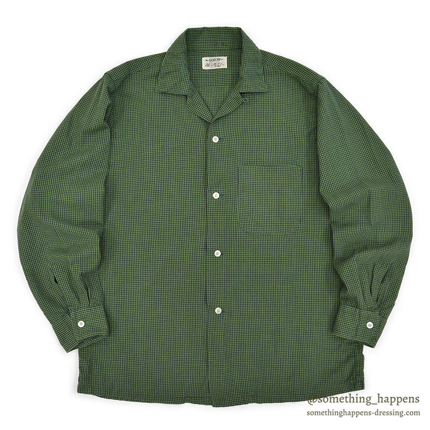 1960's ARROW GREEN/BLACK CHECKERED SHIRT...M