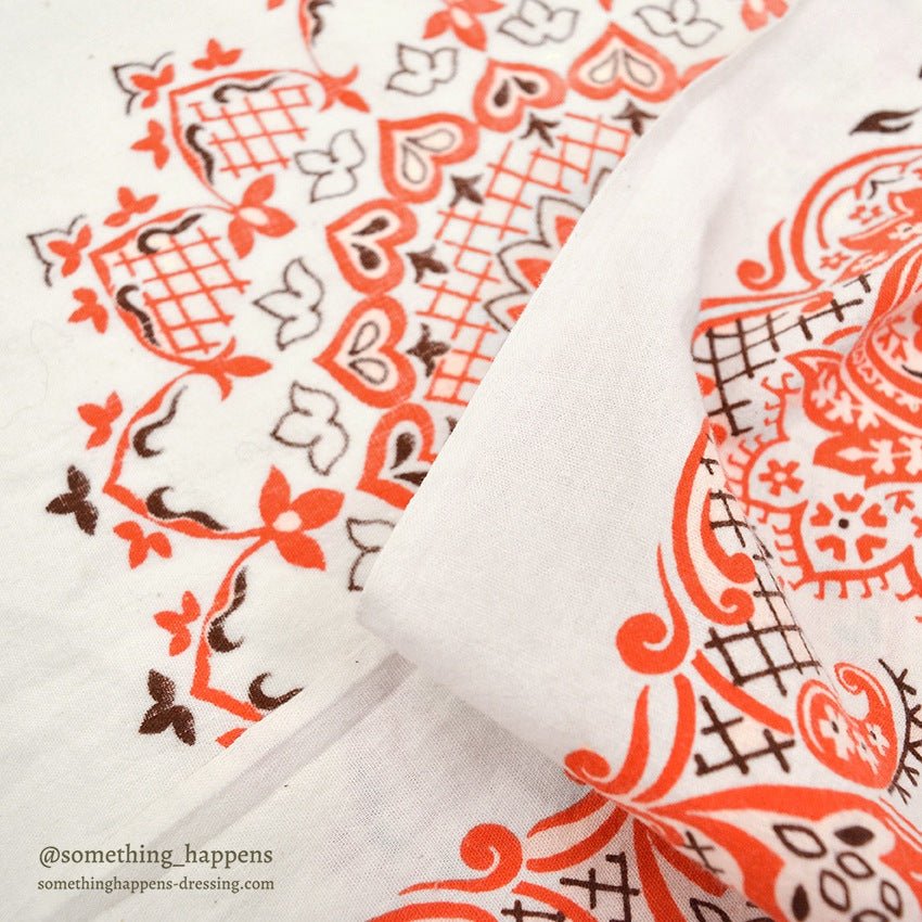 1970's OLD ORANGE/WHITE/BROWN BANDANA RN13960...