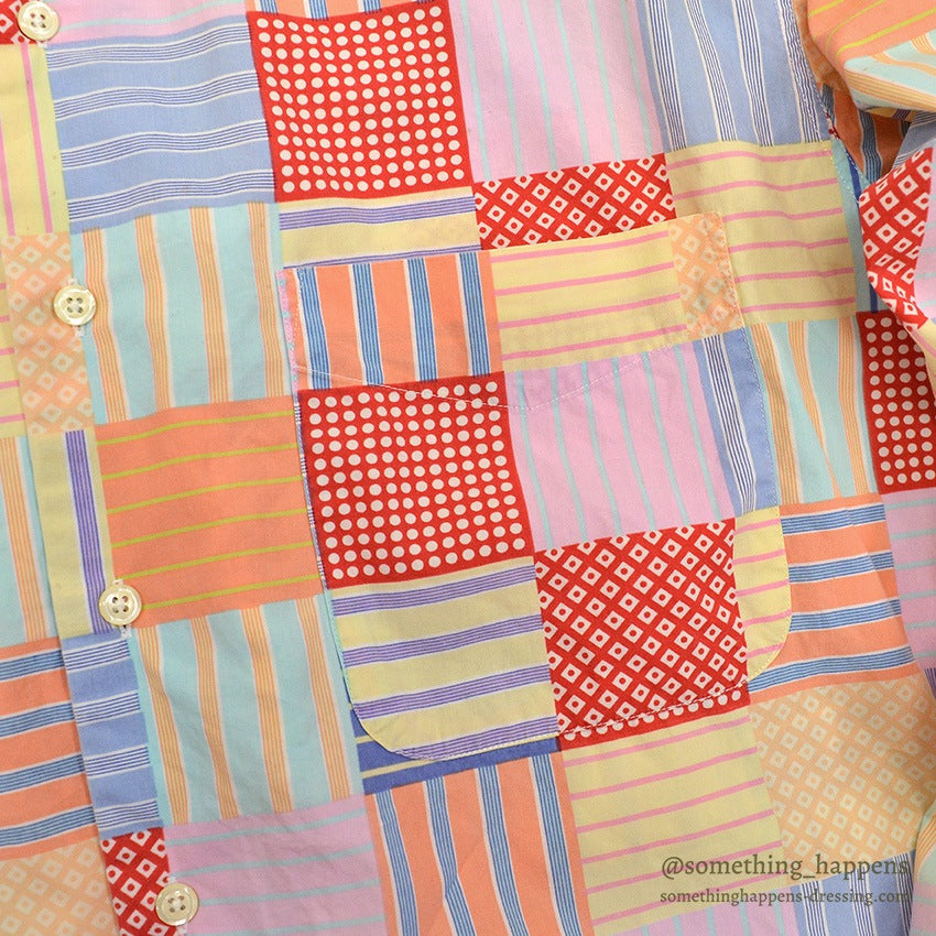 1990's J.CREW PRINT PATCHWORK SHIRT / NICE COLOR ... M