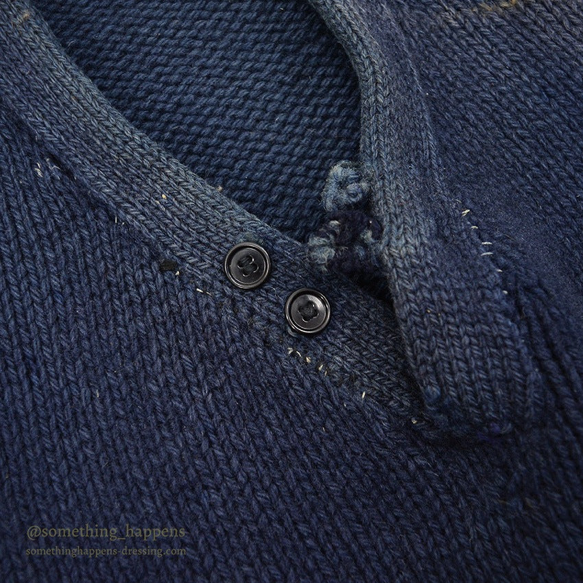 1930's~ OLD DARK NAVY KNIT WOOL SWEATER / FADED...