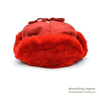 1960's EDDIE BAUER MOUTON FUR DOWN HAT / HUNTER'S RED...XL