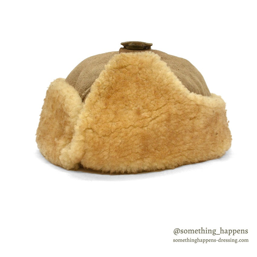 1980's BICK MOUTON SHEARLING HAT LIGHT BROWN ... XL