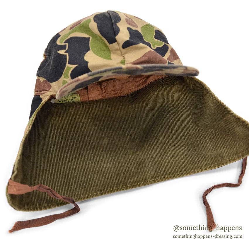 1960's LLBEAN DUCK HUNTER CAMO HUNTING CAP WITH NECK FLAP...