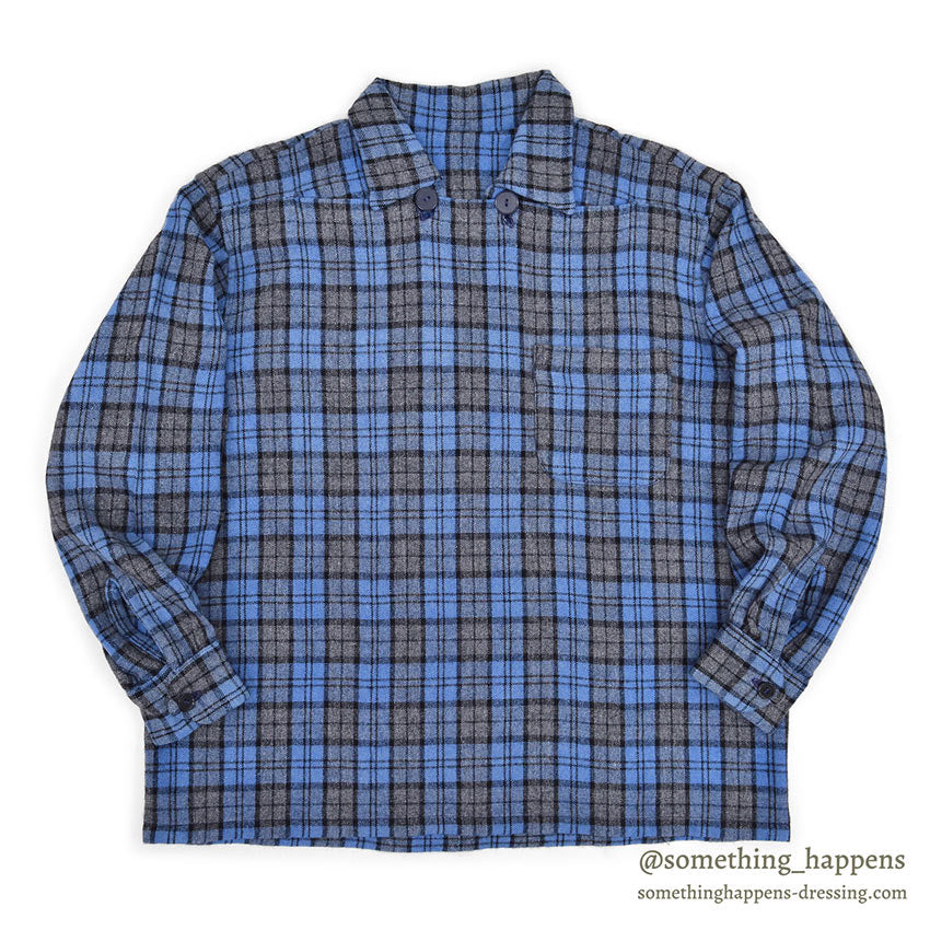 1950's~ UNUSUAL PULLOVER PLAID WOOL SHIRT...