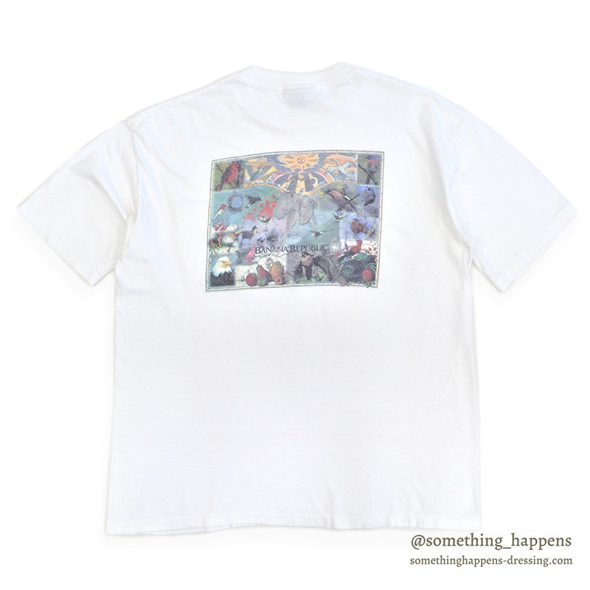 1980's~ BANANA REPUBLIC BIRD PRINT POCKET T-SHIRT ... L